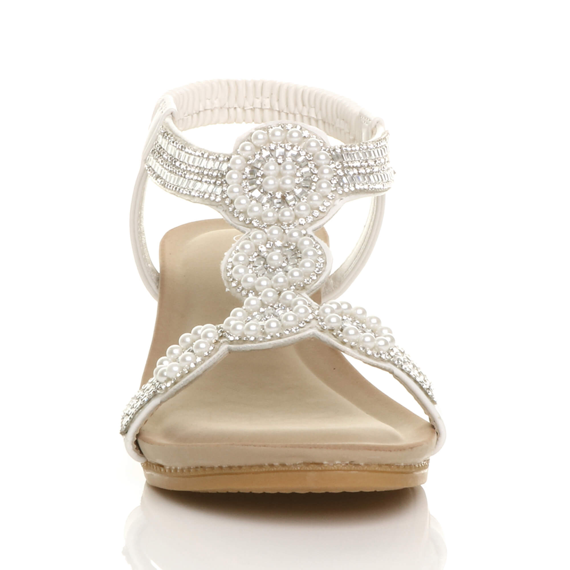White AJVANI White Mid Wedge Diamante Slingback Sandals, Image 6 of 6