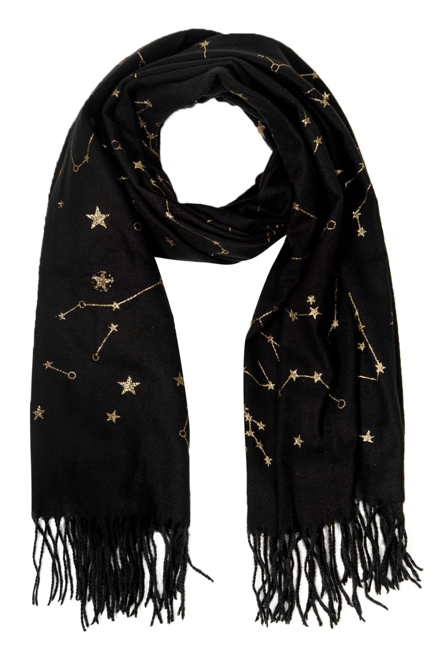 Black Star Constellation Tasselled Winter Scarf, Image 3 of 3