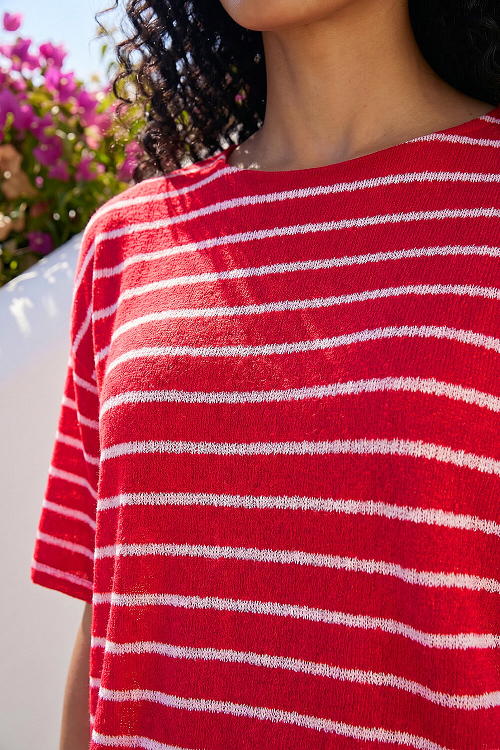 Red Stripe Print Snit Jersey Top, Image 5 of 4