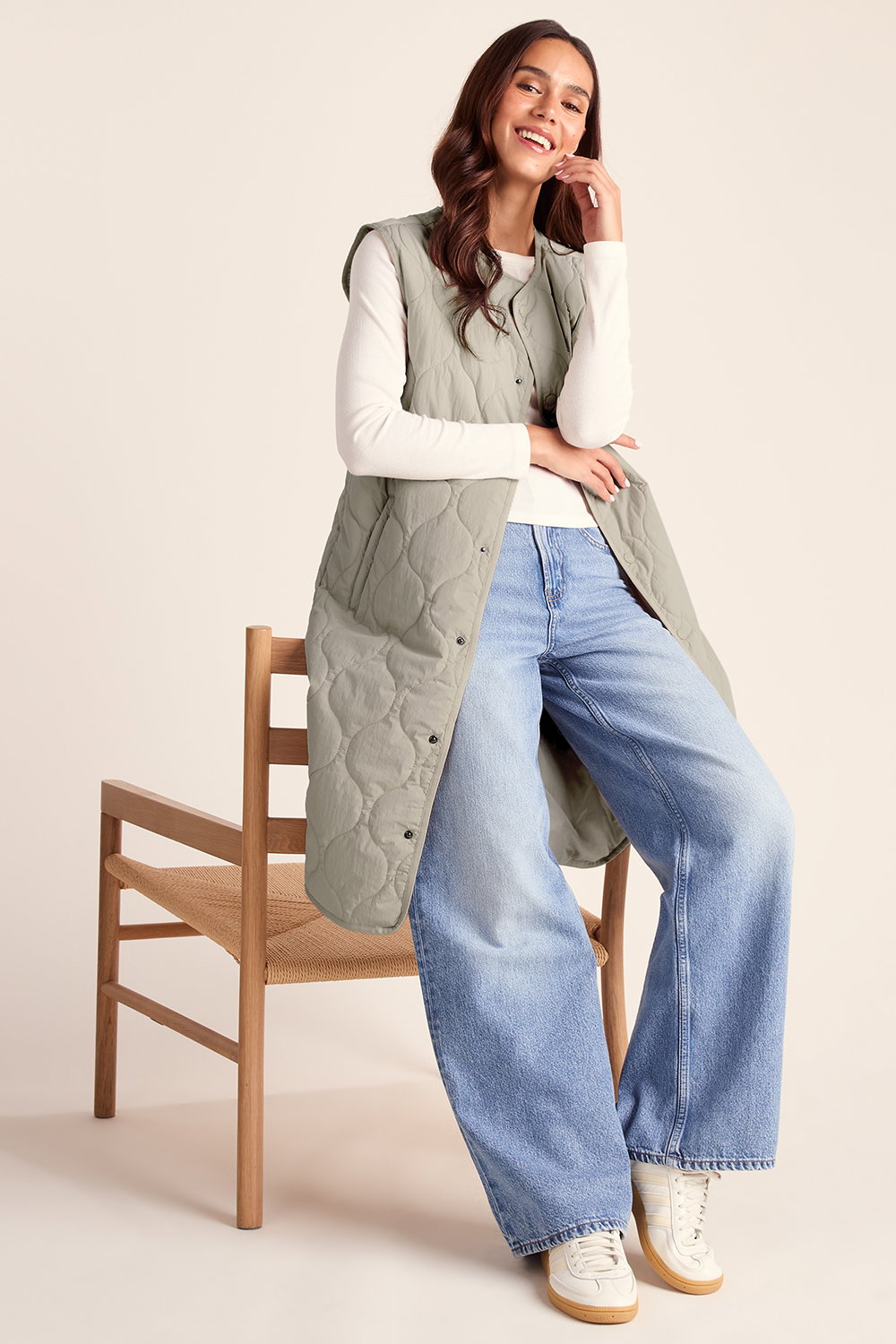 Beige Jena Relaxed Fit Long Insulated Gilet, Image 2 of 6