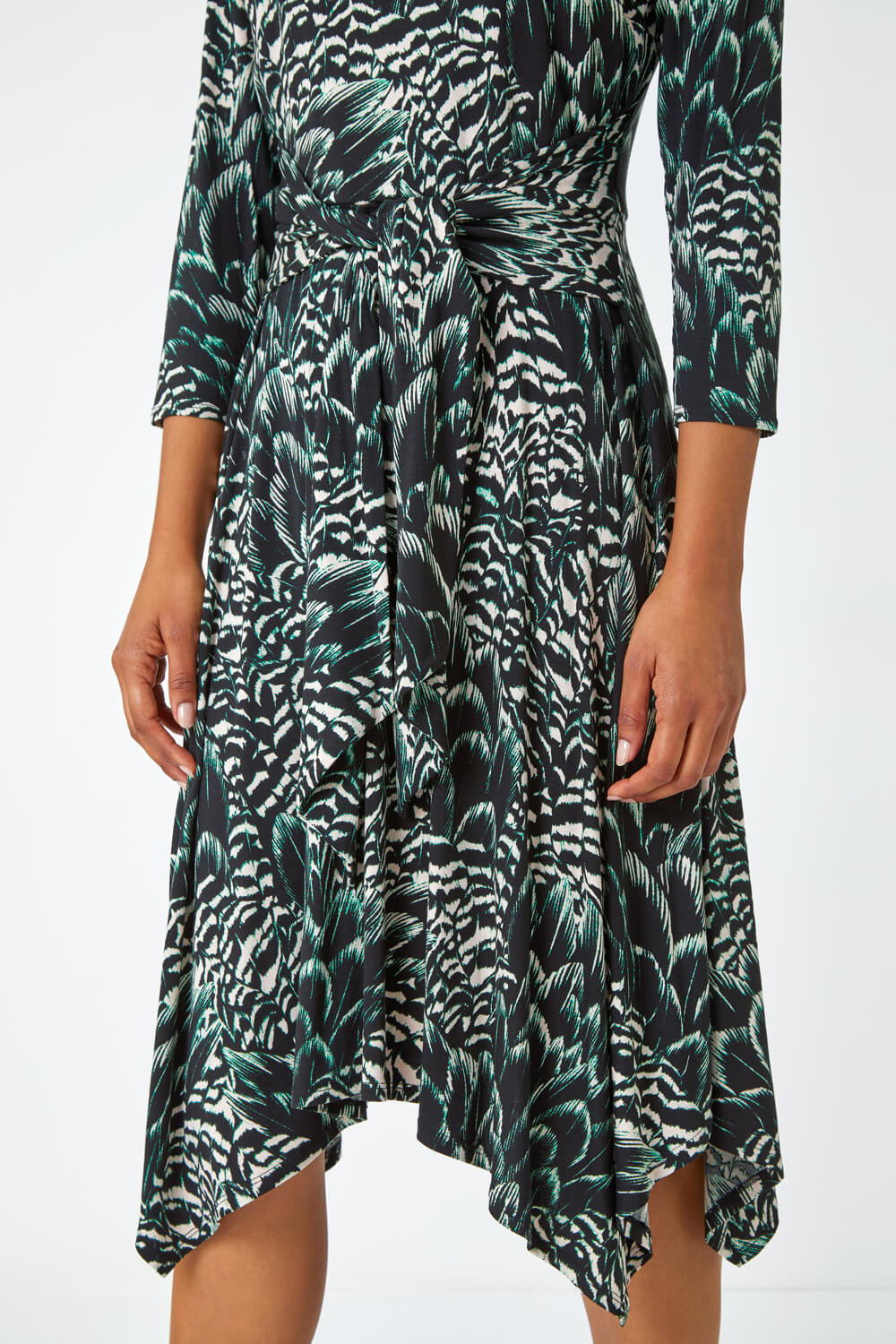 Abstract Print Tie Front Mini Shirt Dress with Pockets