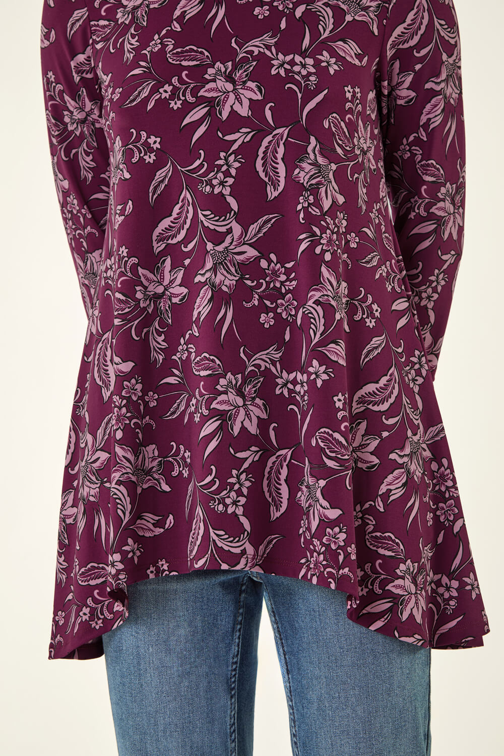 Burgundy Floral Hanky Hem Tunic Top, Image 6 of 5