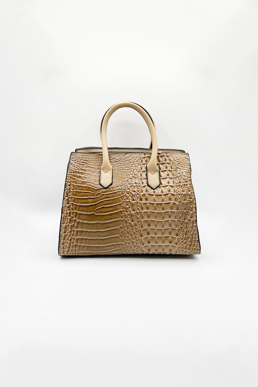 Beige Crocodile-Print Handbag, Image 4 of 5
