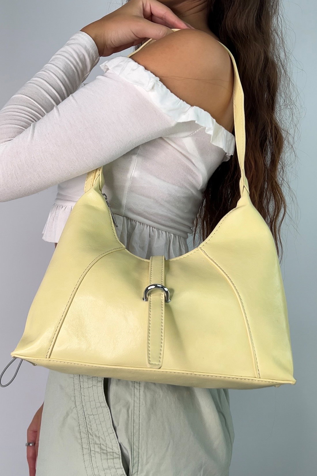 Yellow Structured Shoulder Bag With Top Handle, Image 4 of 4