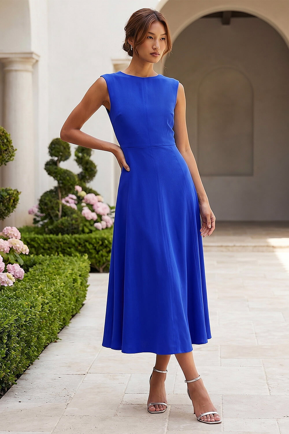 Royal Blue Fit & Flare Midi Dress, Image 4 of 4