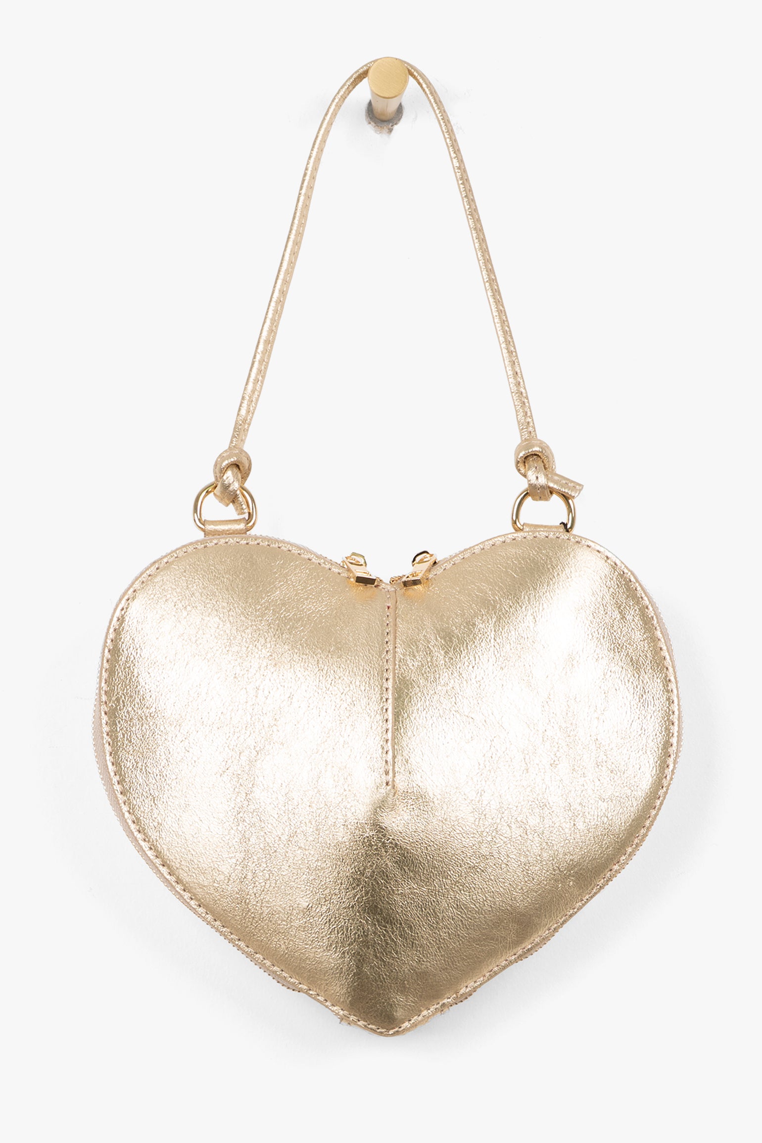 Gold Metallic Italian Leather Heart Crossbody Bag, Image 2 of 5