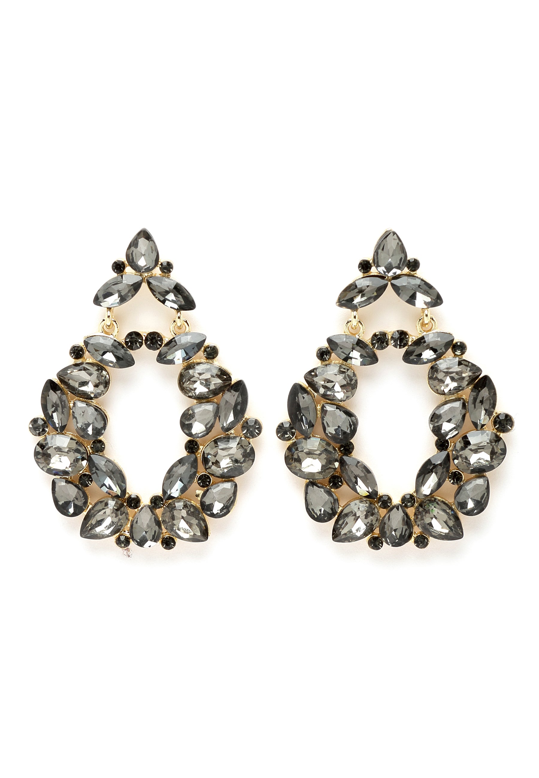 Black Leaf-Shaped Round Crystals Drop Earrings