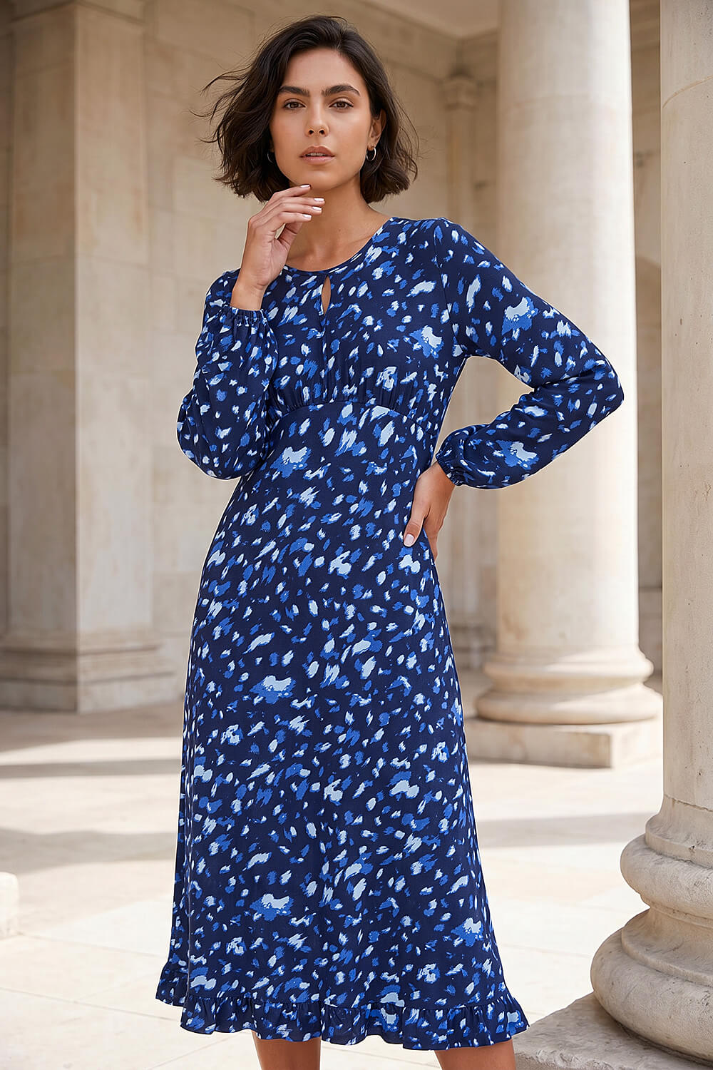 Blue Abstract Keyhole Dress, Image 1 of 4