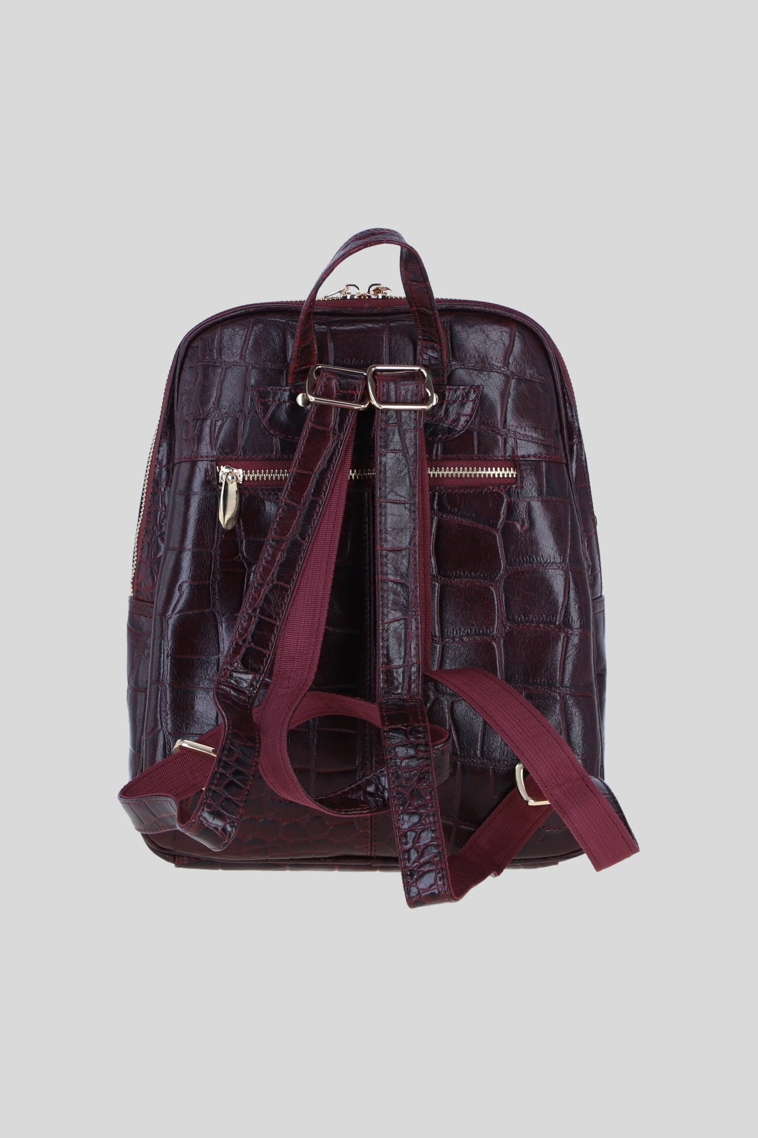 Wine Real Leather Backpack with Multiple Pockets and Gold-Tone Hardware, Image 3 of 4