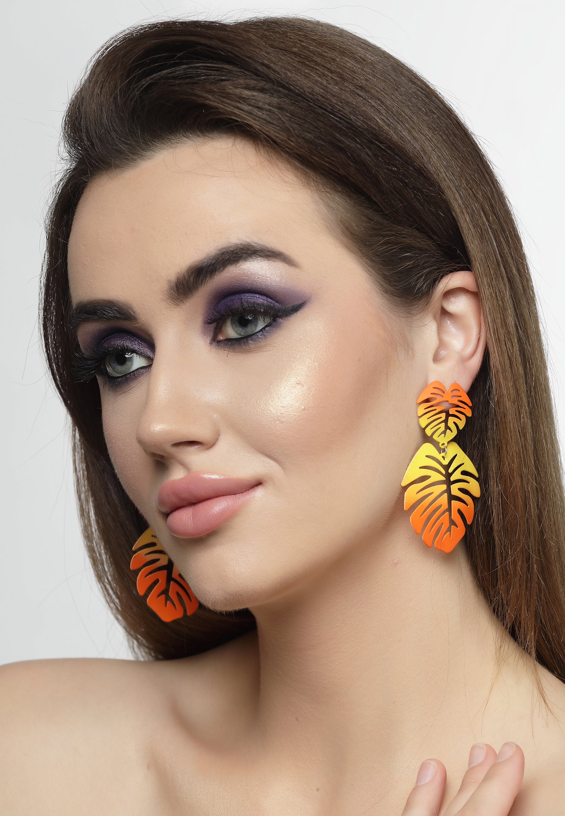 Orange AVANT-GARDE PARIS Orange Green Palm Leaf Dangle Earrings, Image 4 of 5