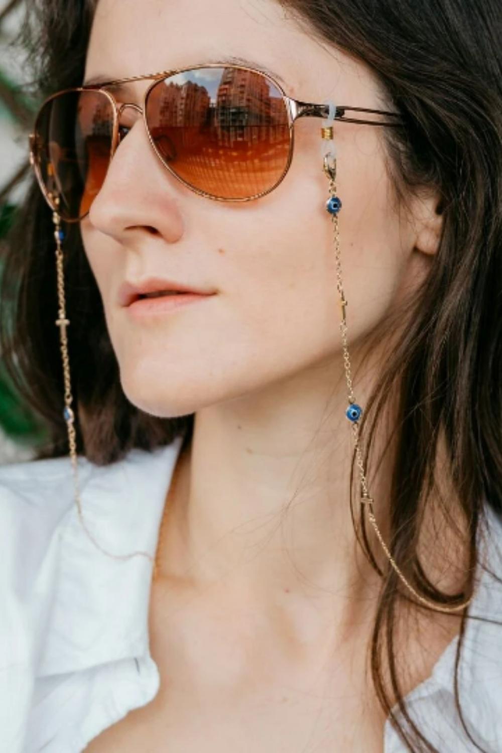 Gold Evil Eye Cross Reading Glasses Lanyard, Image 1 of 2
