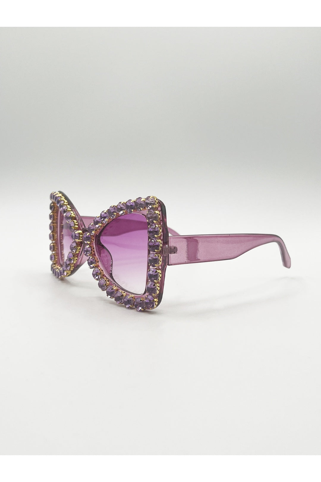 Purple Oversized Triangular Crystal Gem Sunglasses in Purple, Image 3 of 6