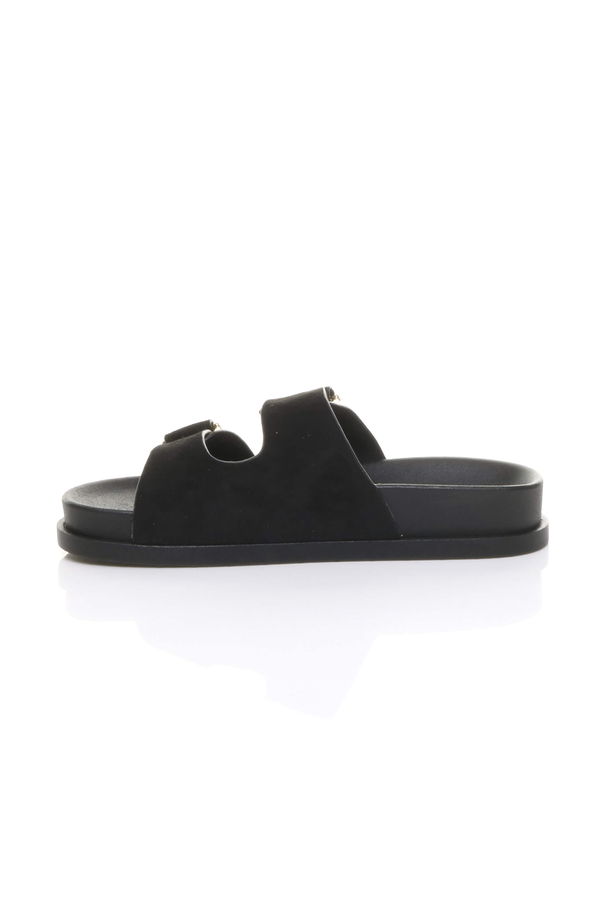 Black AJVANI Black Flatform Double Buckle Footbed Sandals, Image 3 of 4