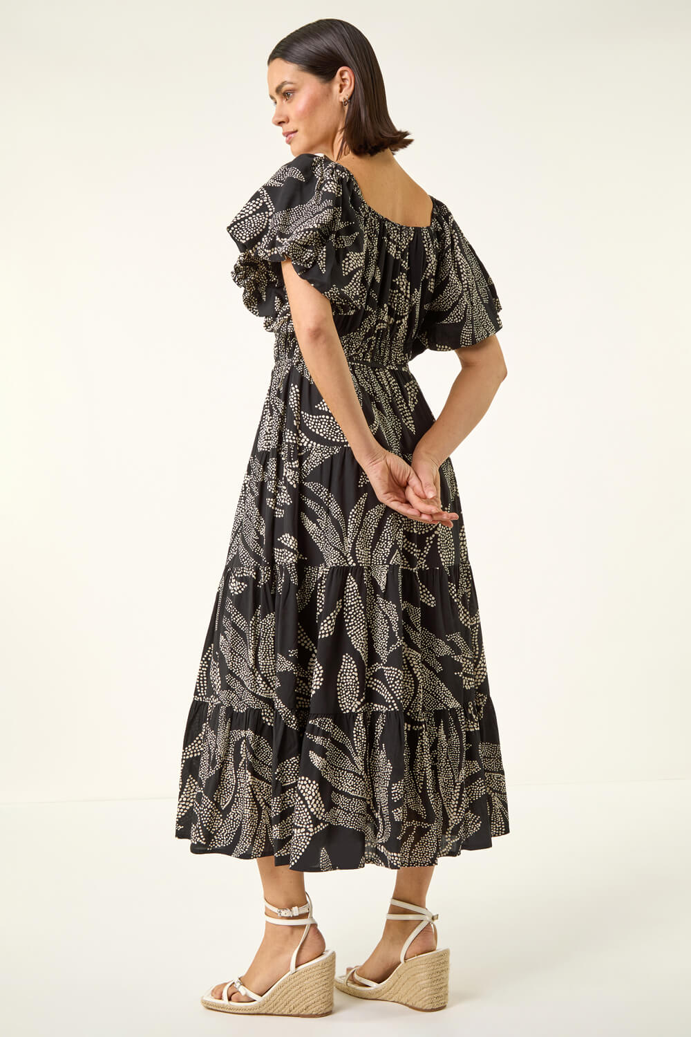 Leaf print diamante dress