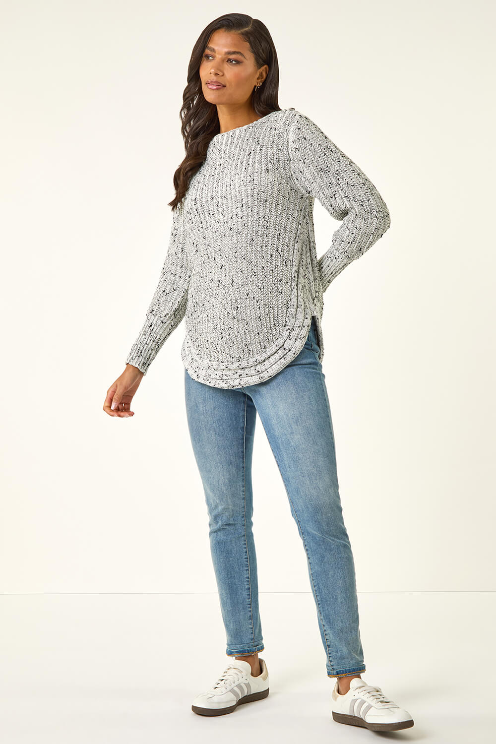 Ivory Curved Hem Stitch Detail Jumper, Image 3 of 5