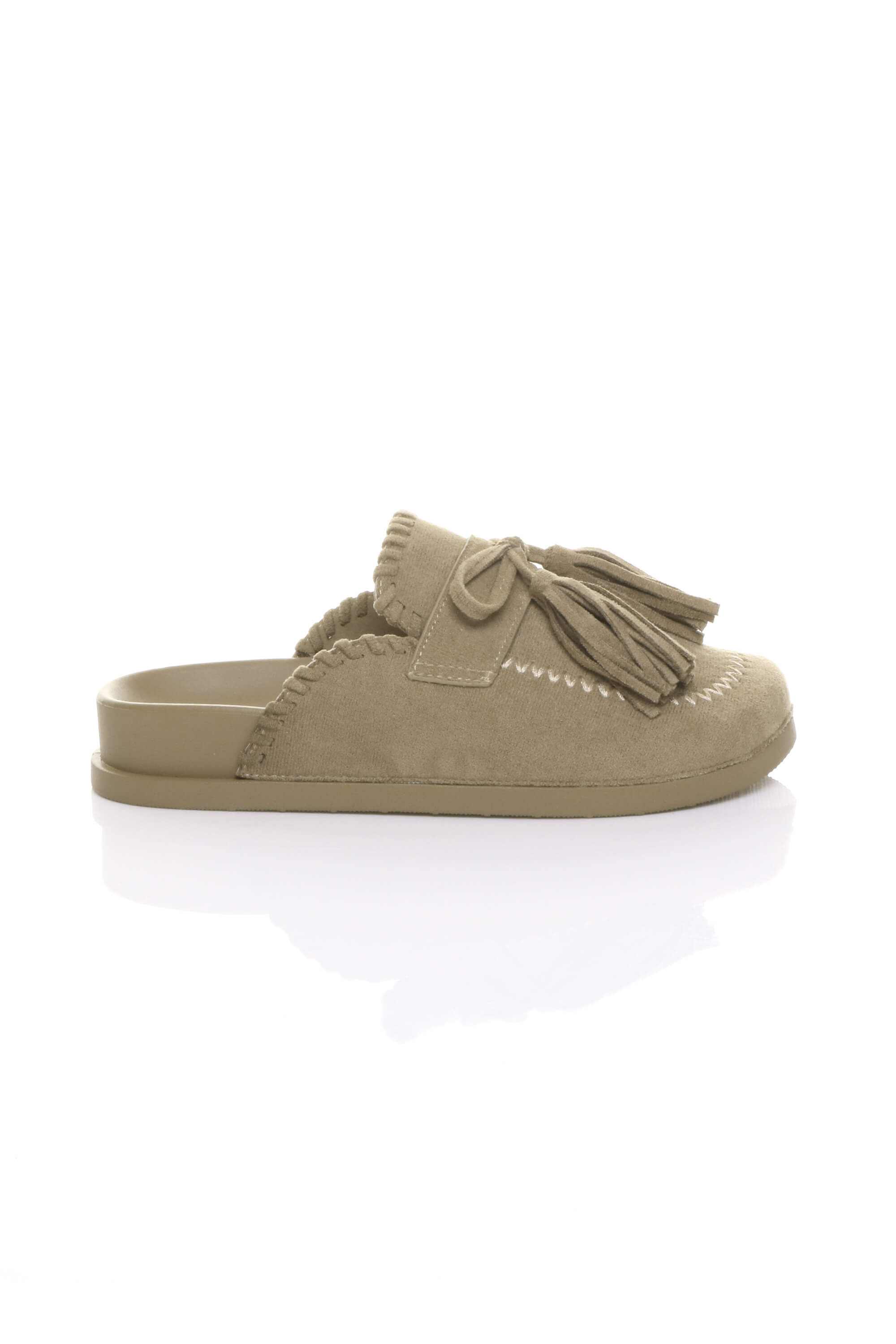 Beige AJVANI Beige Flat Tassel Moccasin Mules Sandals Sliders, Image 2 of 4