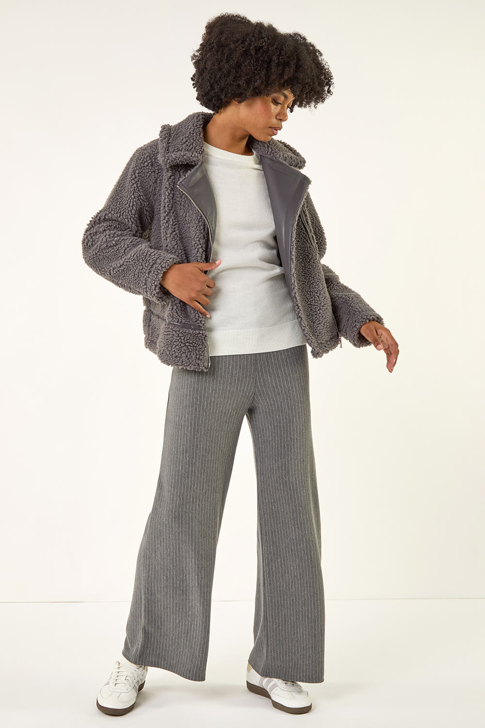 Charcoal Pinstripe Jersey Stretch Trousers, Image 3 of 5