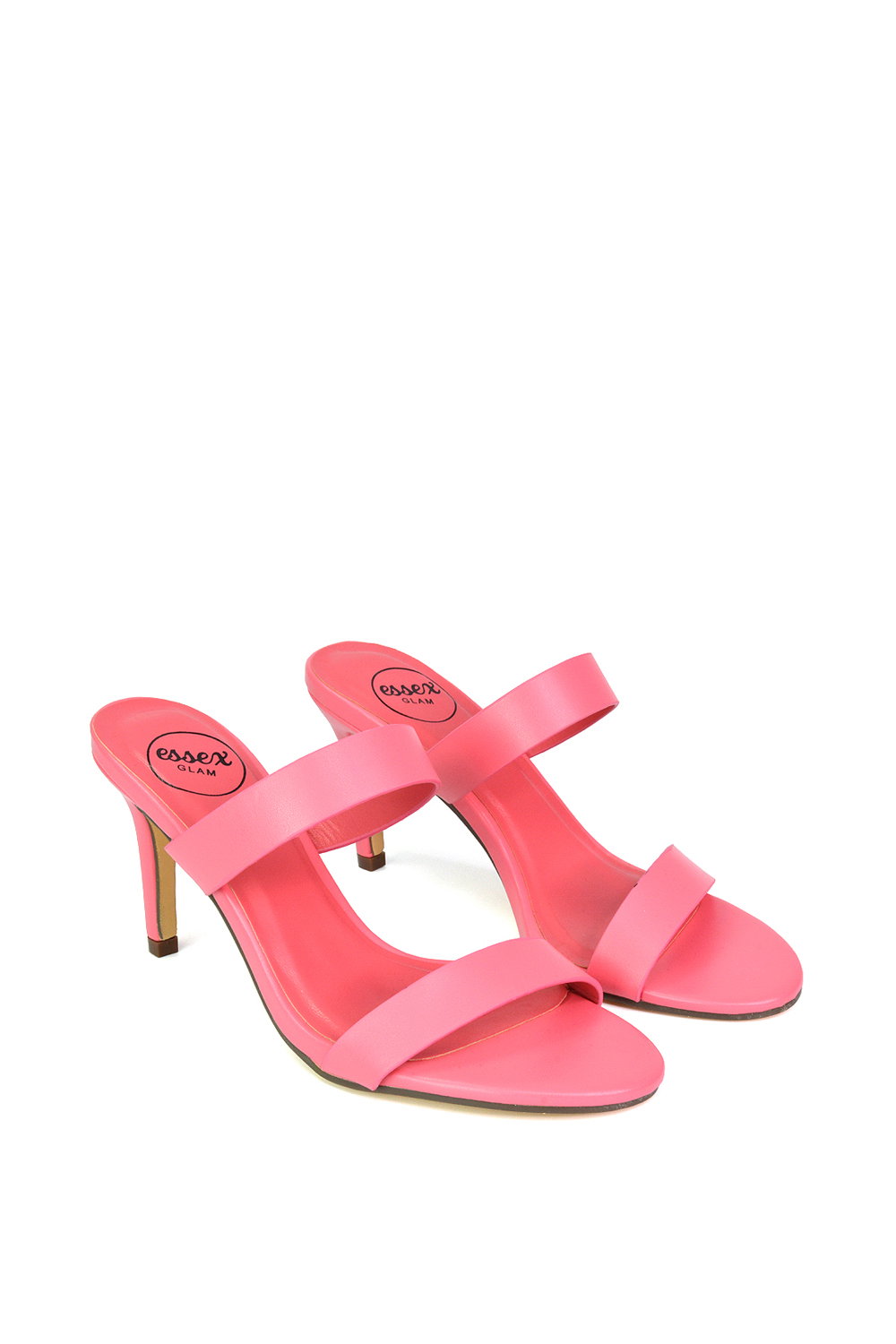 Pink 'Wolf' Round Toe Double Strap Stiletto High Heel Mule Sandals, Image 4 of 5