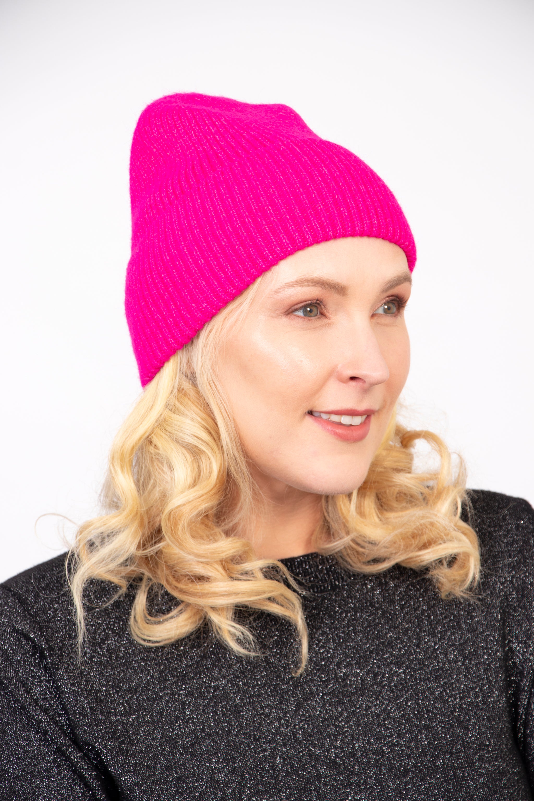 Fuchsia Plain Winter Beanie Hat, Image 1 of 3