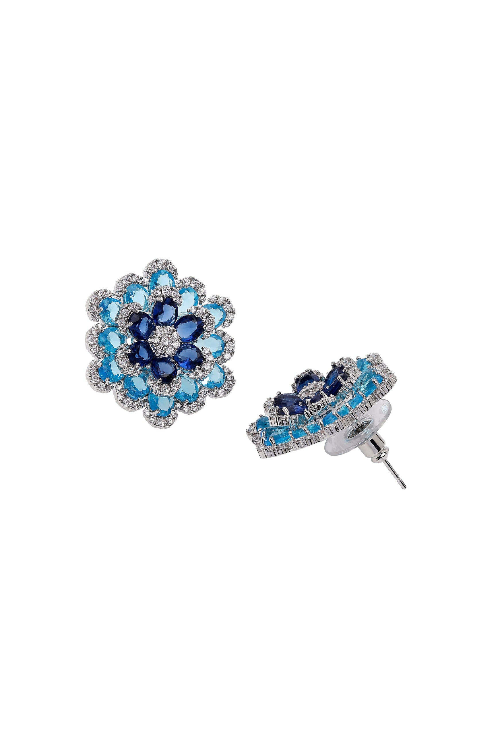 Blue Floral Layered Stud Earrings, Image 3 of 4