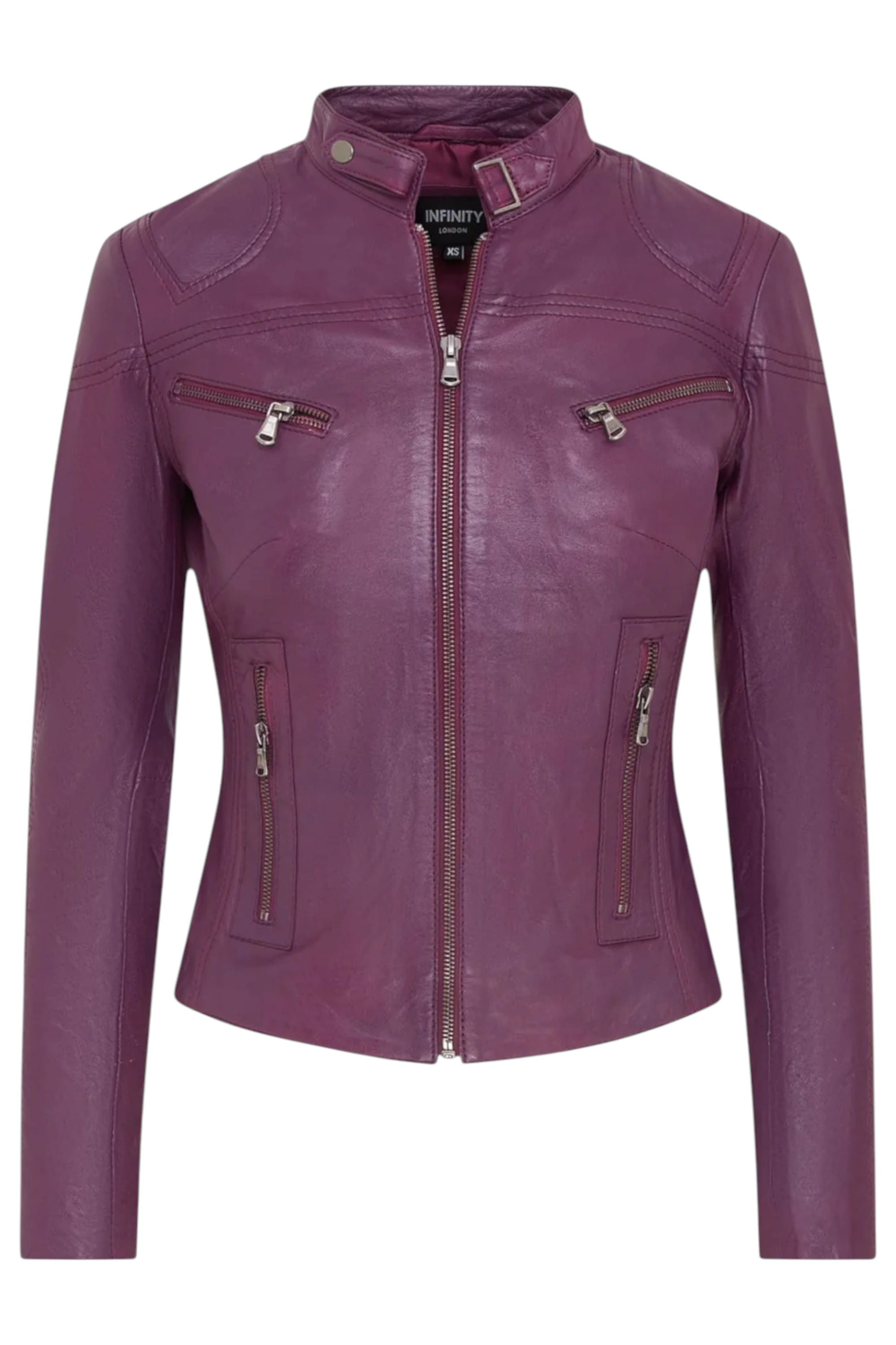 Purple Slim-Fit Leather Biker Jacket-Maldon, Image 1 of 5