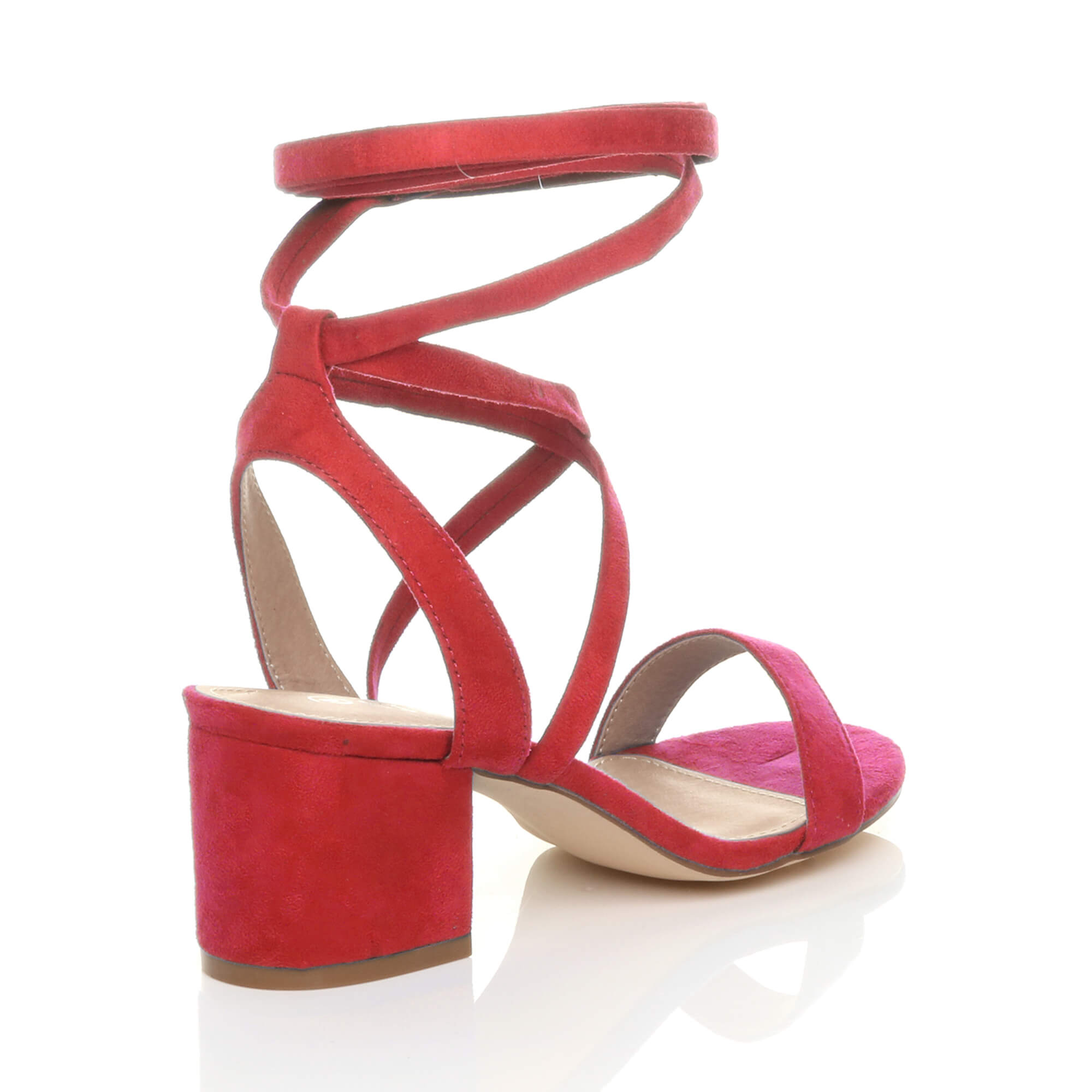 Red AJVANI Red Mid Block Heel Tie Up Sandals, Image 4 of 6