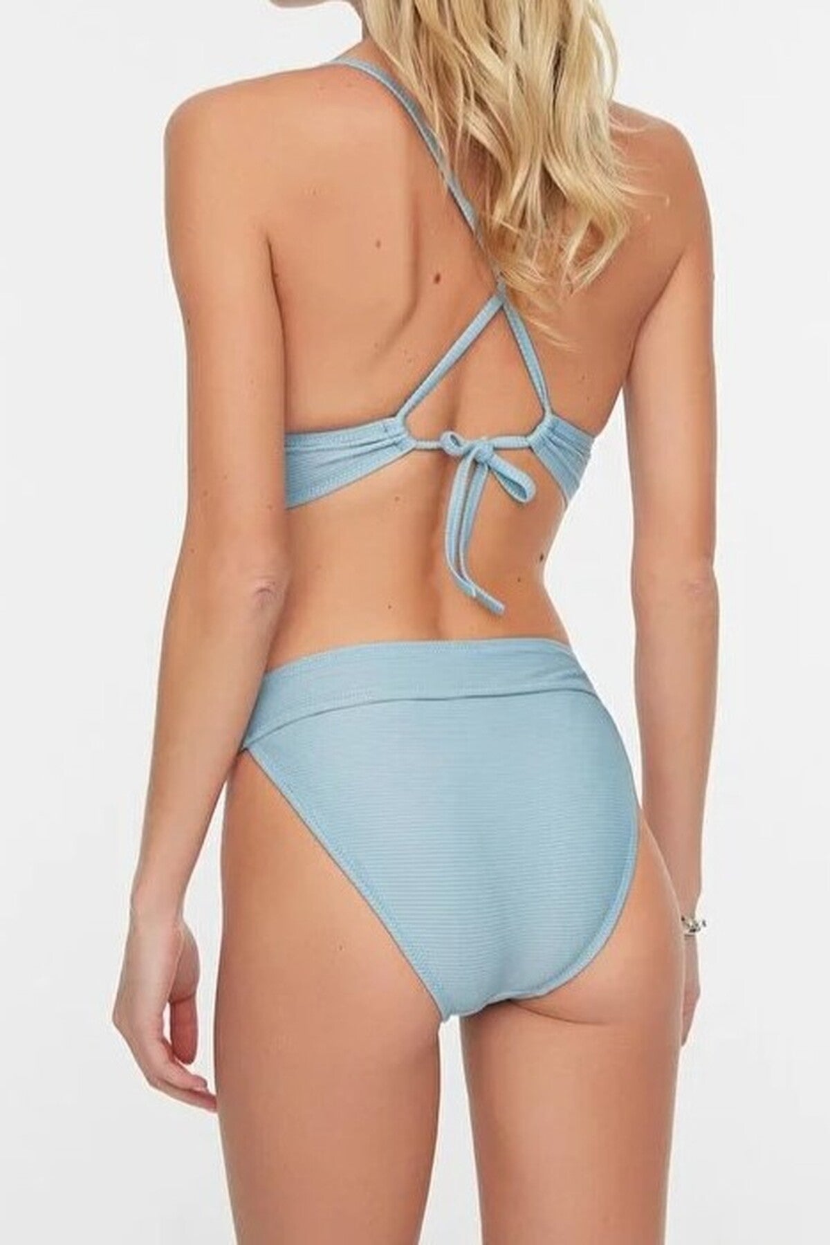 Blue WOVCOR Blue Textured Regular Waist Bikini Bottom with Minimal High Leg Fit, Image 4 of 4