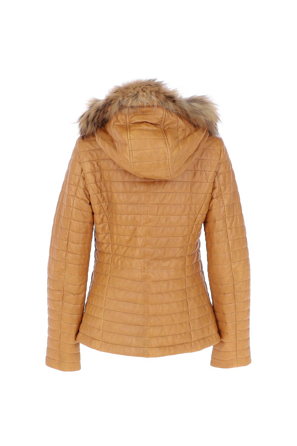 Tan 'Venezia' Fur Trim Hooded Real Leather Jacket, Image 3 of 4