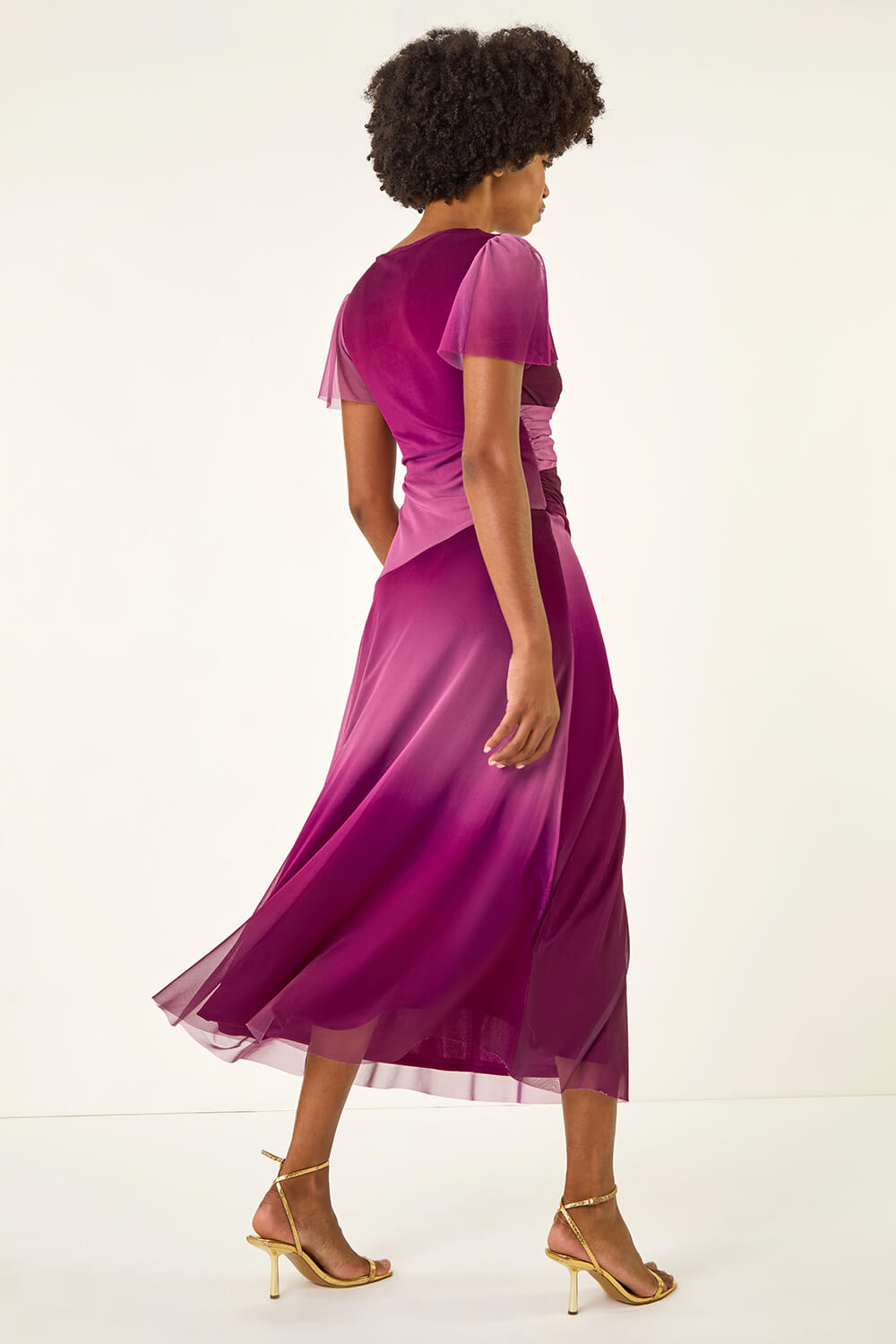 Wine Embellished Ombre Mesh Midi Dress, Image 4 of 5
