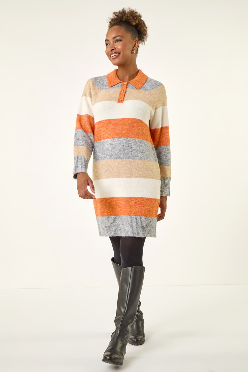 ORANGE Collared Knit Shift Dress, Image 3 of 5