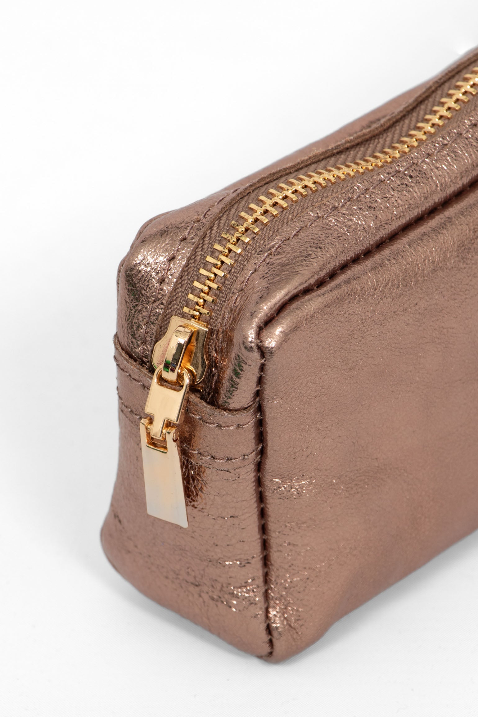 Champagne Metallic Italian Leather Cosmetic Bag, Image 2 of 2