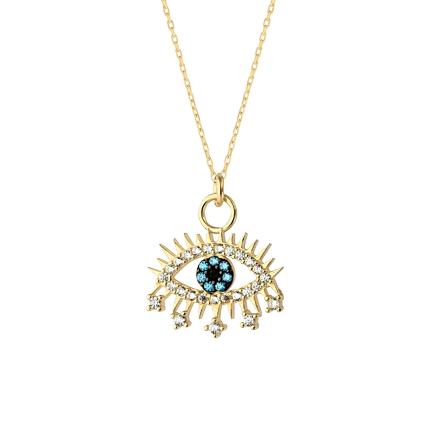 Gold Evil Eye Blue Eye Eyelash Sterling Silver Pendant Necklace, Image 1 of 5