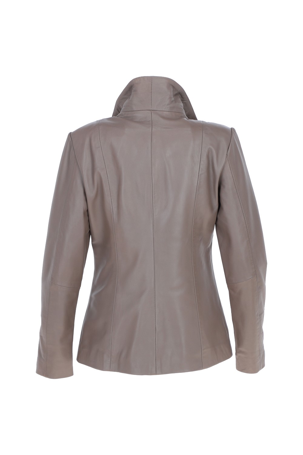 Taupe Casual Leather Jacket with Classic Collar, Image 4 of 5