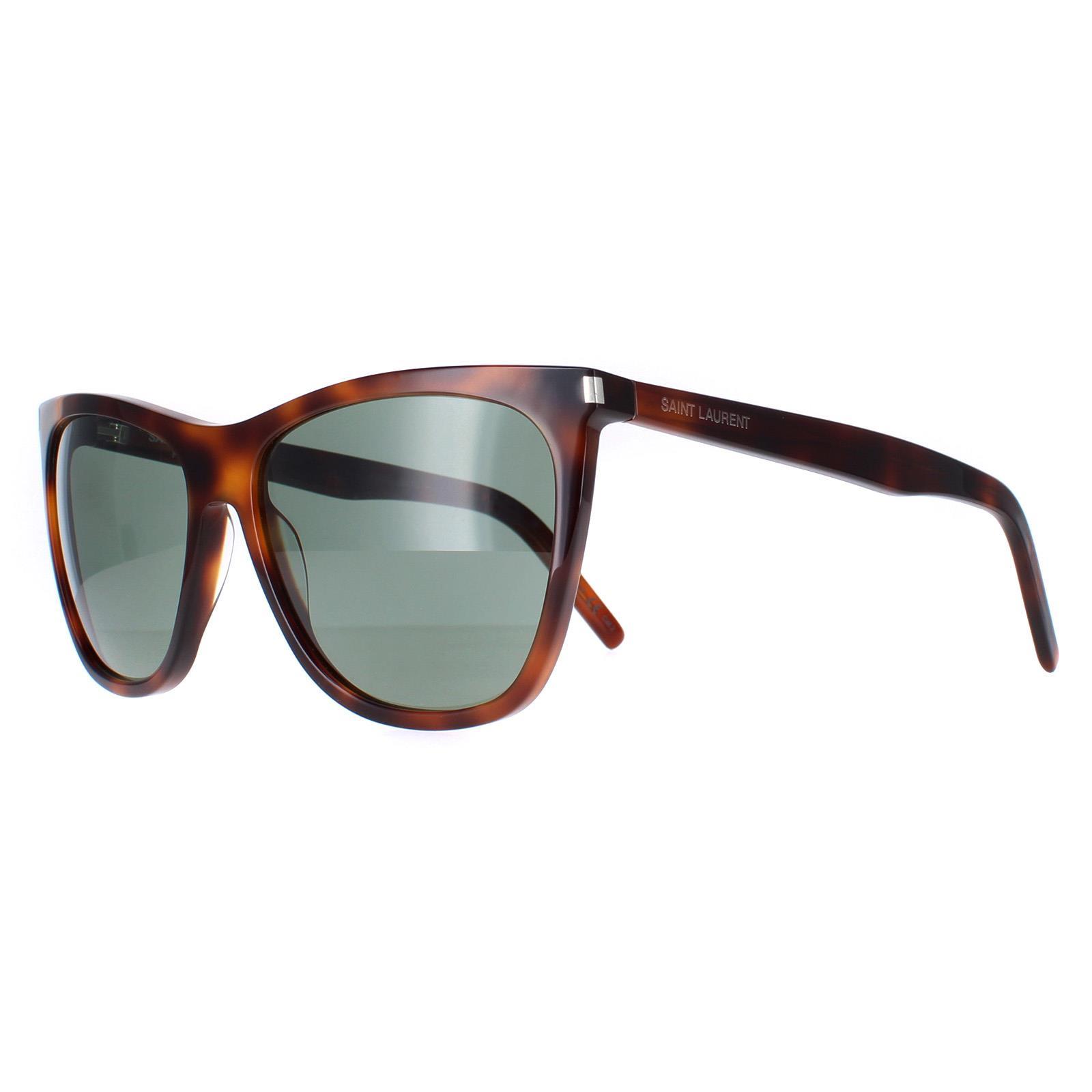 Brown Saint Laurent Brown Square Shiny Medium Havana Solid Green SL 526, Image 2 of 4