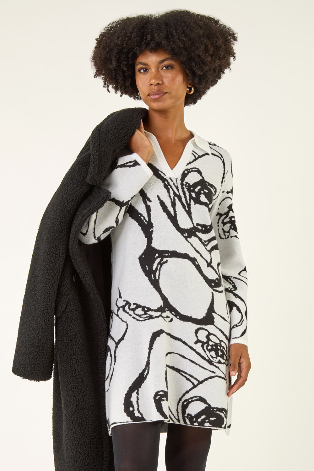 Ivory  Floral Abstract Knit Dress, Image 3 of 5