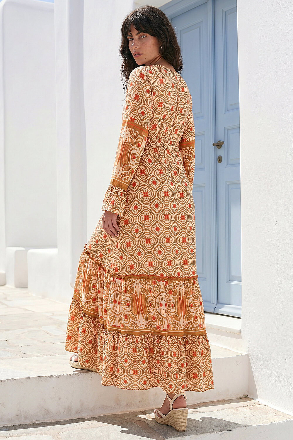 Orange Border Print Maxi Dress, Image 4 of 4
