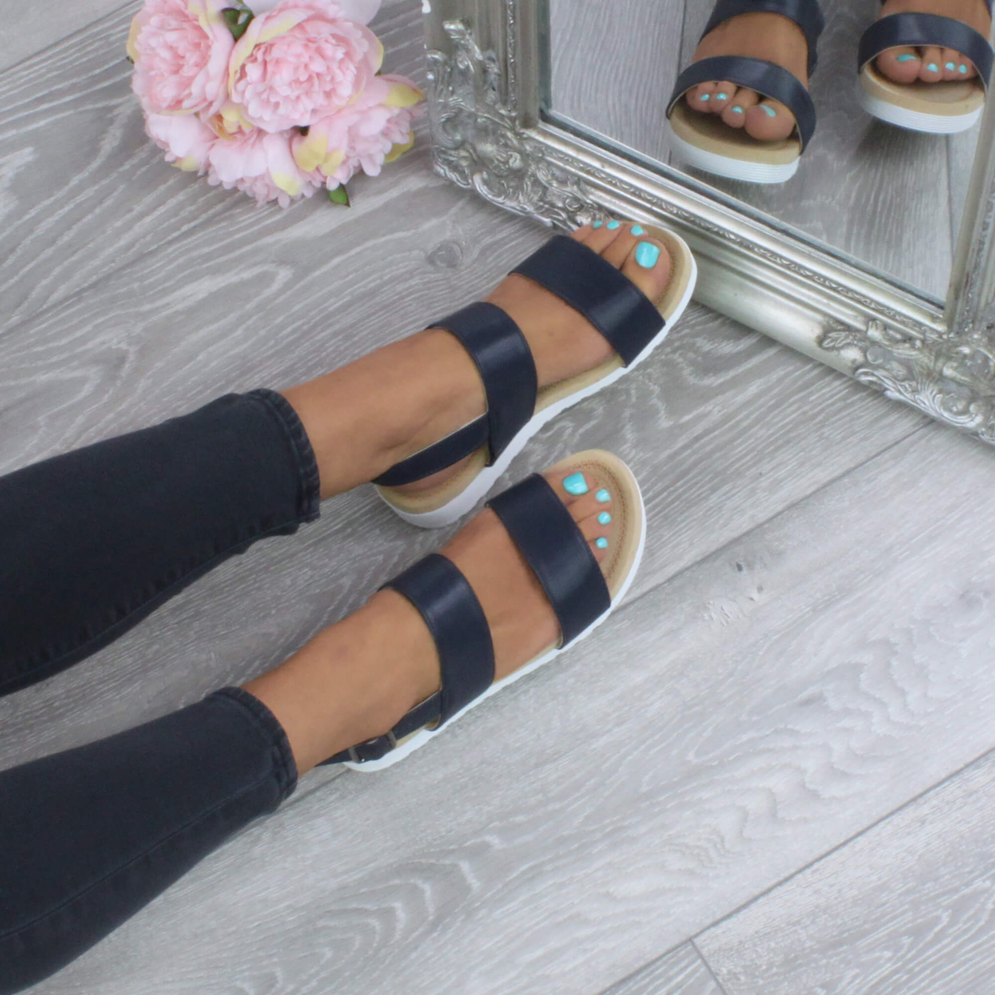 Navy Blue AJVANI Navy Blue Flatform Strappy Sandals, Image 5 of 6