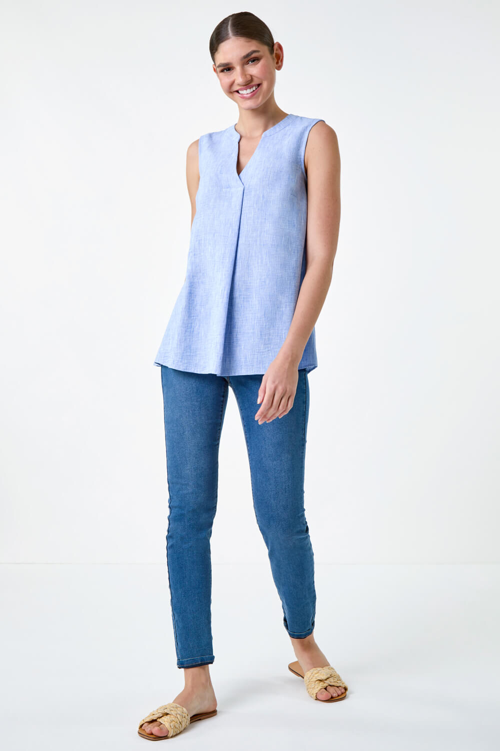 Light Denim Sleeveless Vest Top, Image 3 of 5