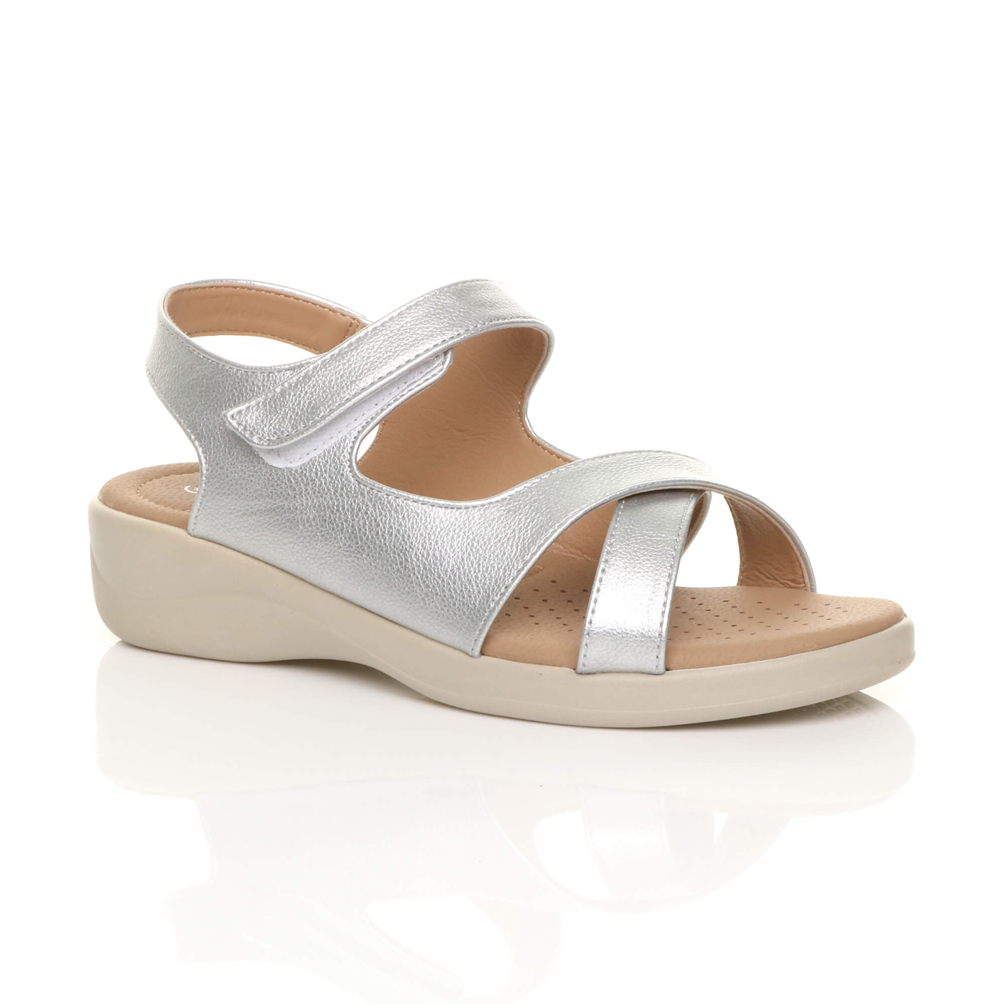Purple Low Wedge Heel Strappy Comfort Touch Close Sandals