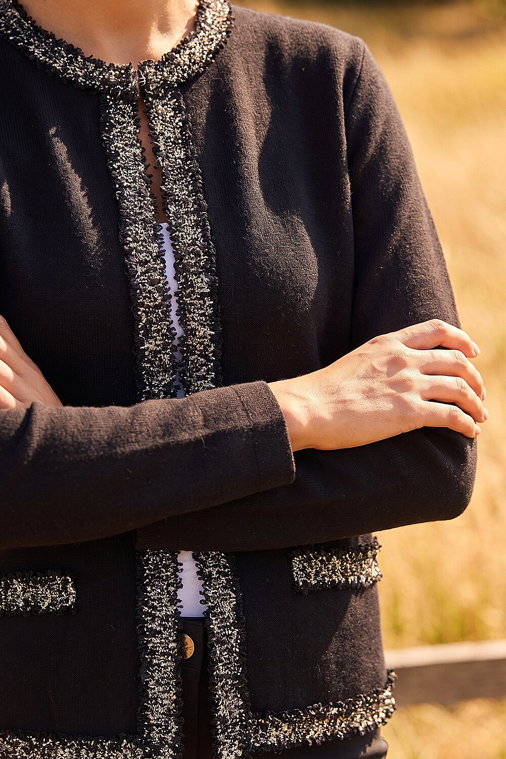 Black Tweed Detail Cardigan, Image 5 of 4
