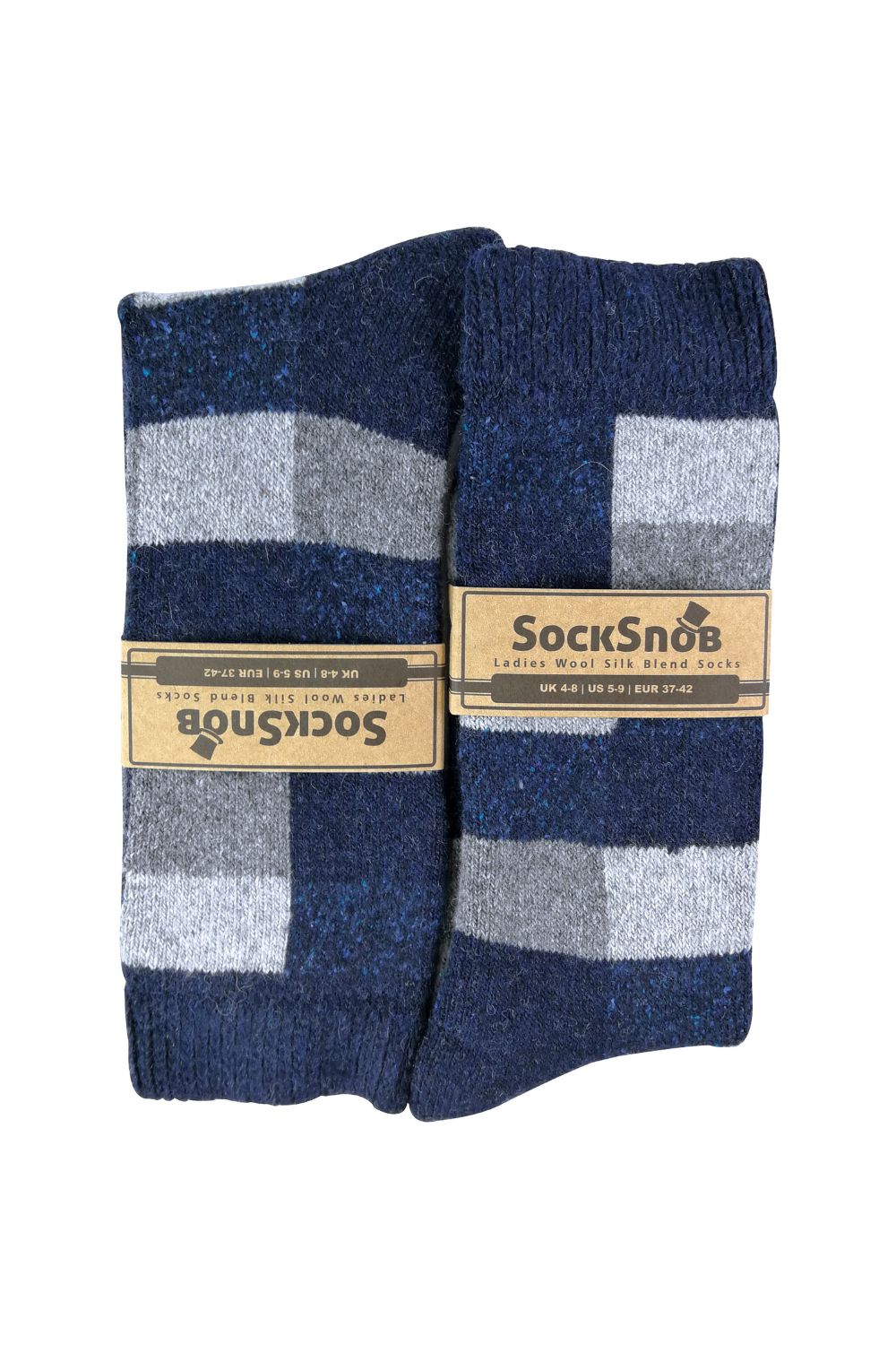 Navy 1 Pack Ladies Checkered Patterned Wool Blend Socks, Image 2 of 5