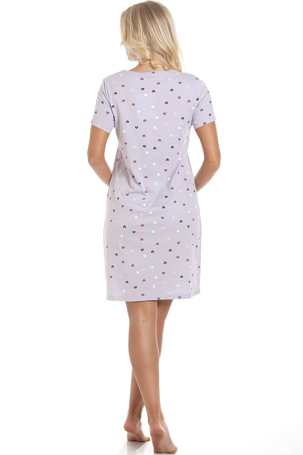 Lilac Camille Lingerie Lilac Multicoloured Heart Print Cotton Nightshirt, Image 3 of 5