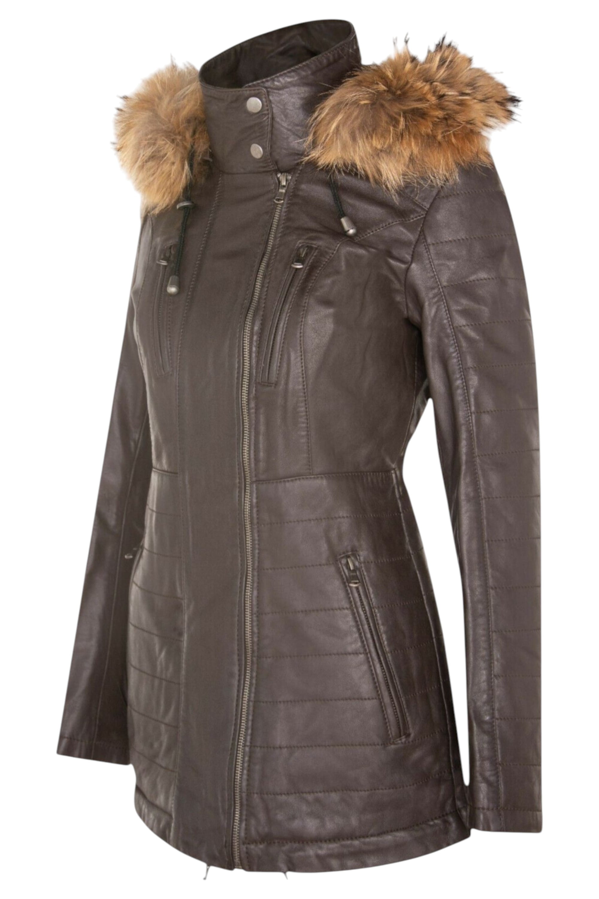 Brown Quilted Leather Parka Jacket-Winton, Image 4 of 6