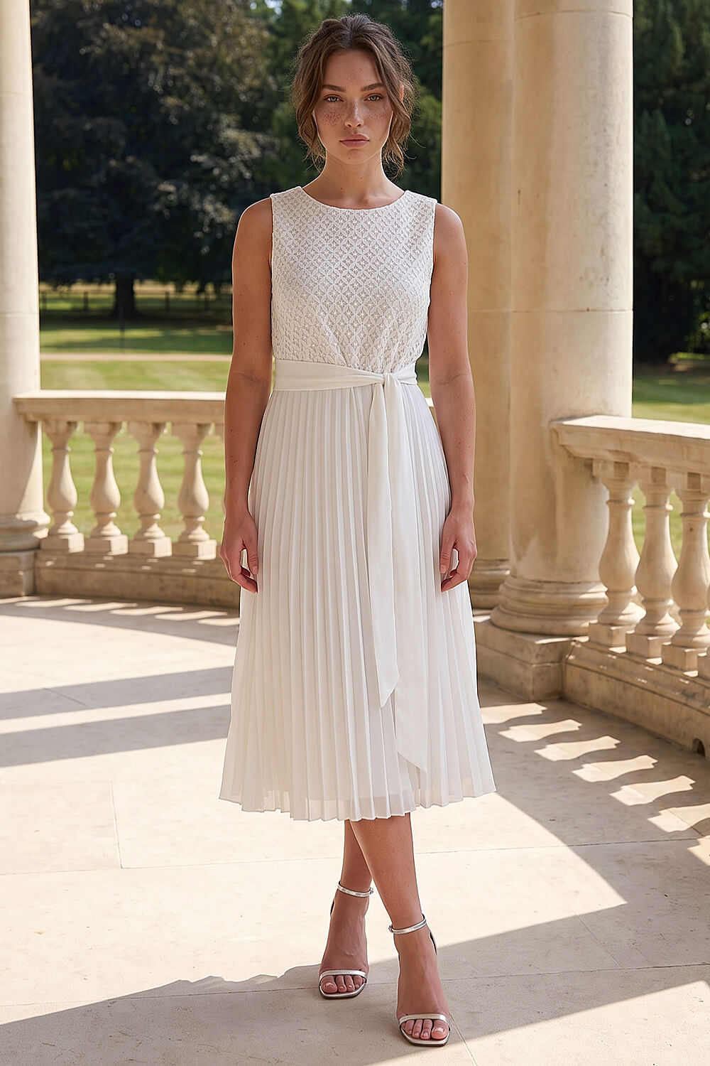 Ivory Petite Lace Pleat Midi Dress, Image 3 of 4
