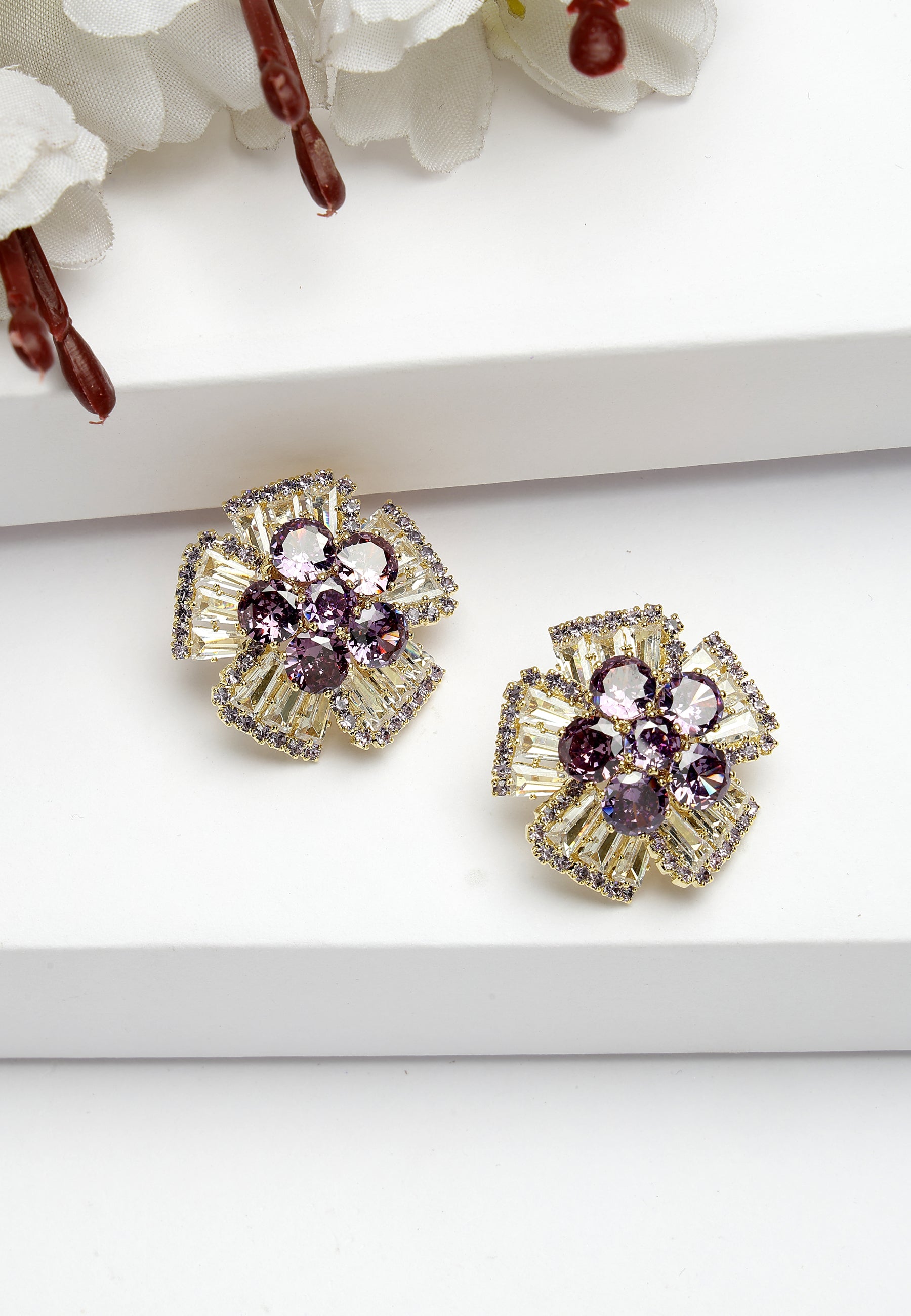 Lilac AVANT-GARDE PARIS Lilac Diva Collection Columbine Studs, Image 2 of 5