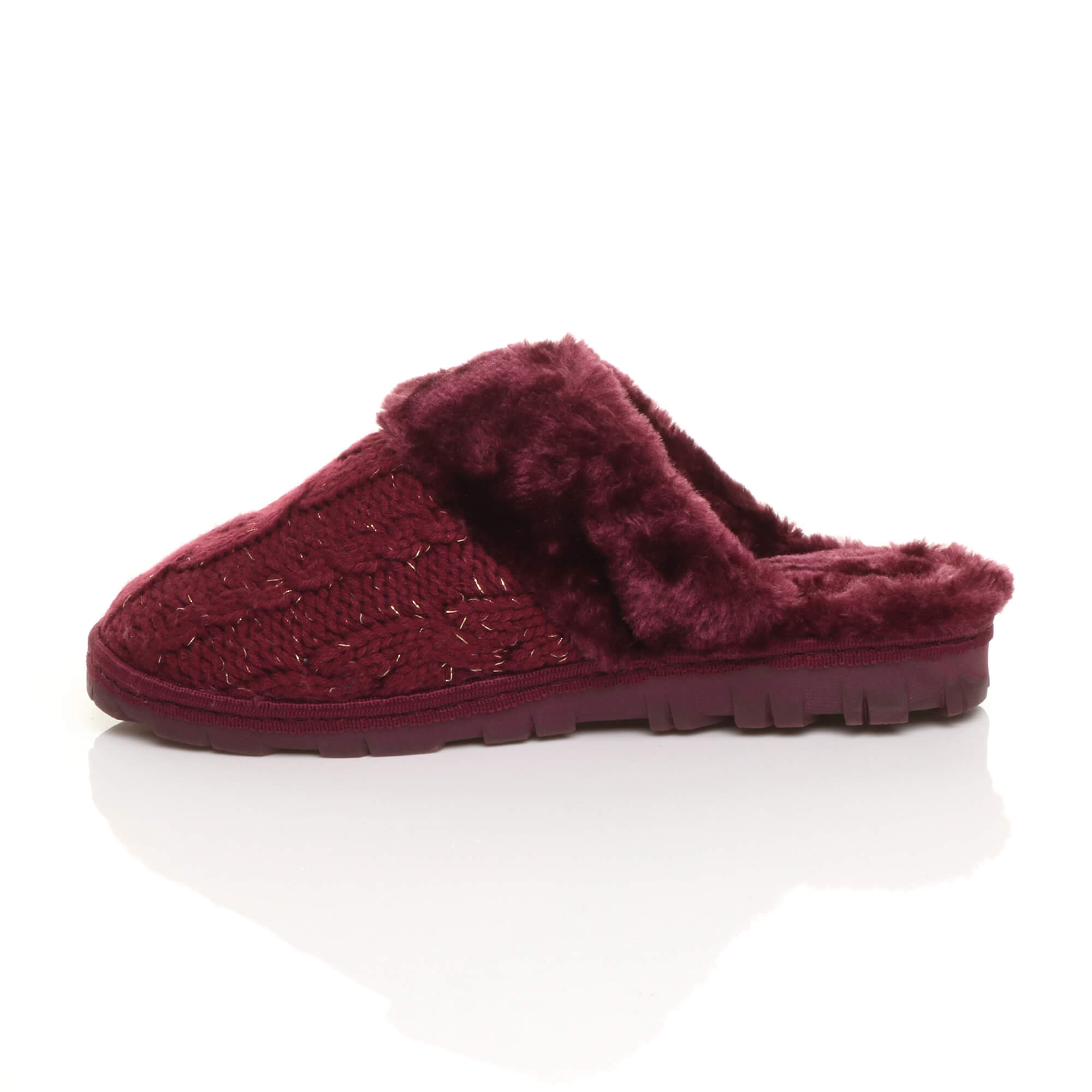Burgundy AJVANI Burgundy Glitter Knitted Mules Slippers, Image 2 of 5