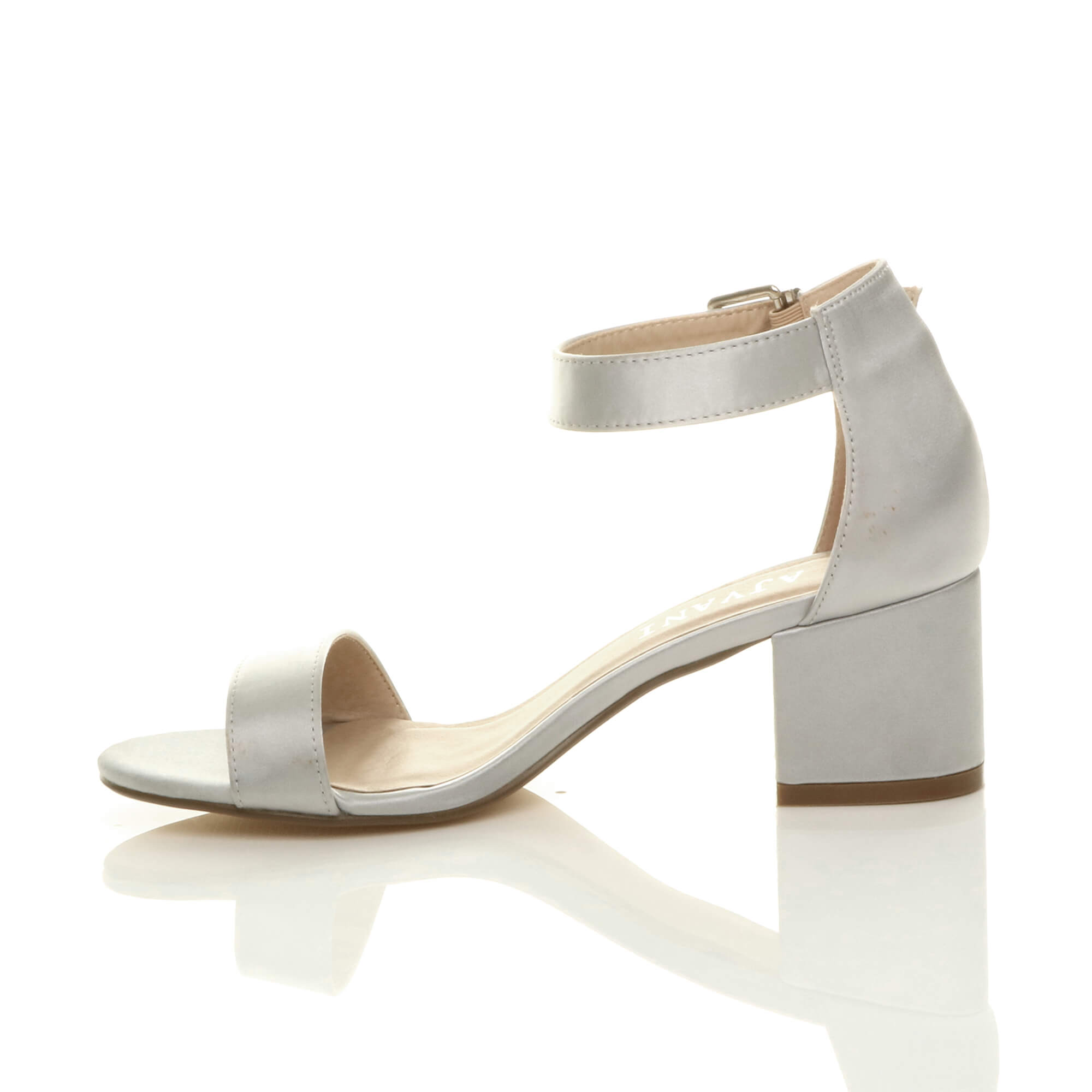 Silver AJVANI Silver Mid Block Heel Ankle Strap Sandals, Image 3 of 6