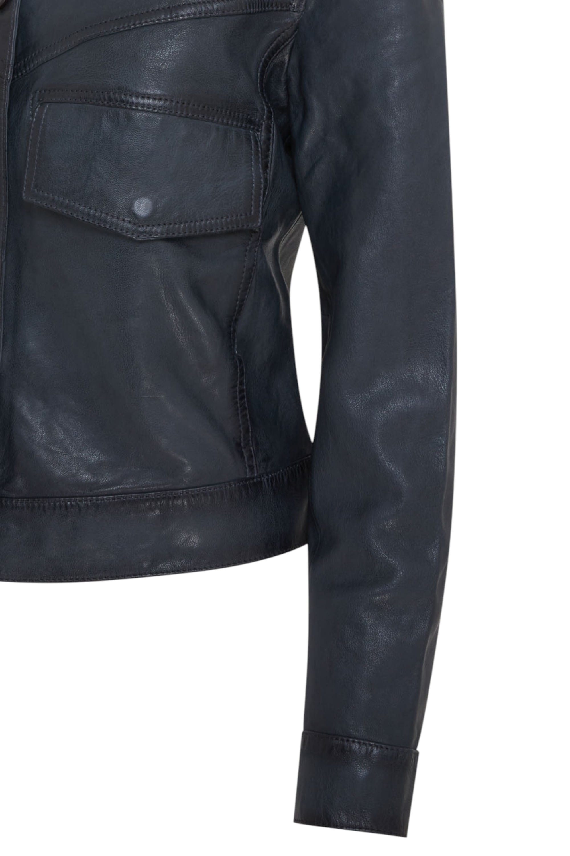 Navy Retro Biker Leather Jacket - Kopervik, Image 6 of 6