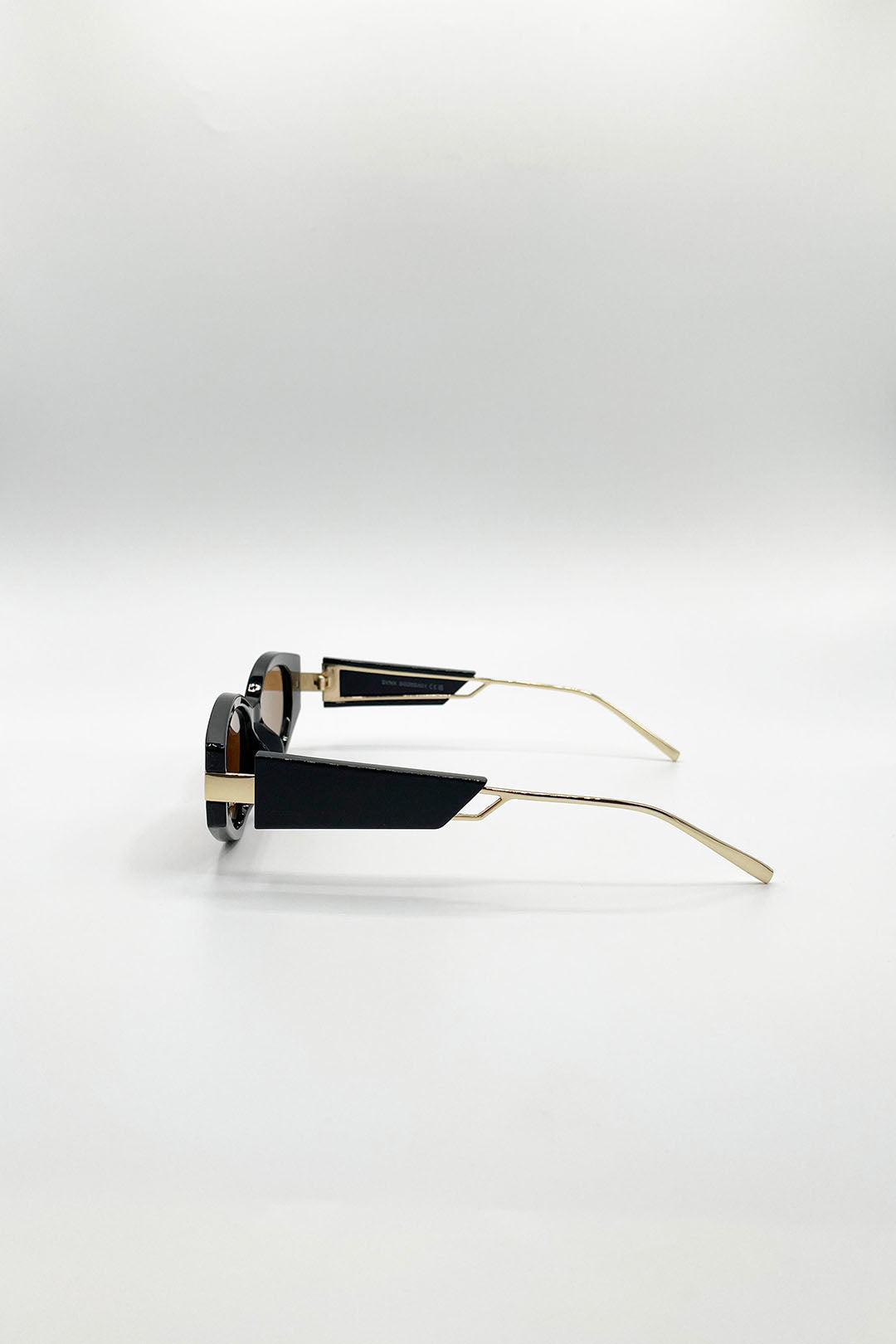 Black SVNX Black Oval Metal Detail Sunglasses, Image 4 of 5