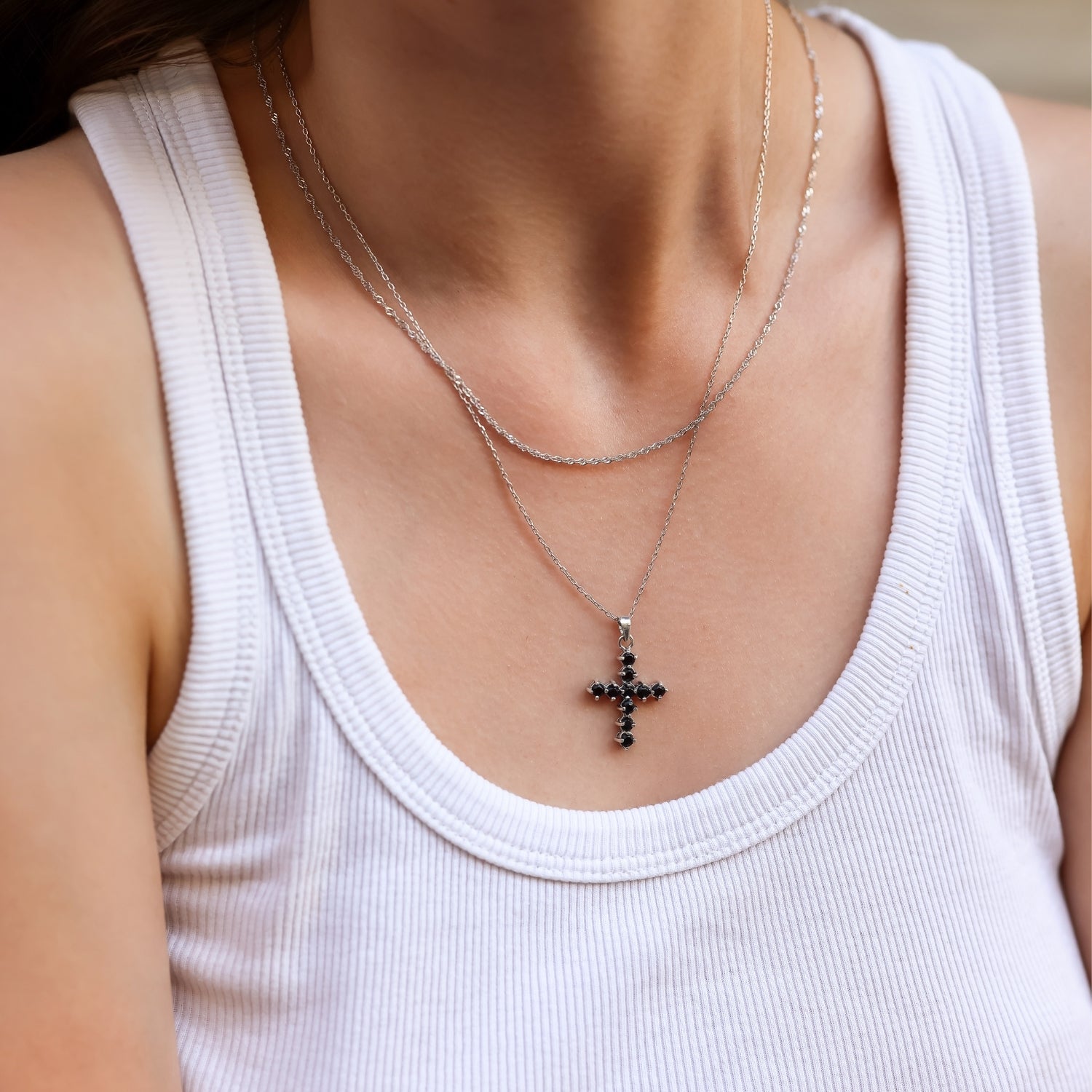 Silver Sterling Silver Burgundy Garnet Cross Pendant, Image 2 of 4